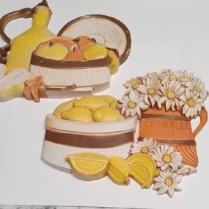 Decorative Ceramic Wall Plaques with Fruit and Floral Design